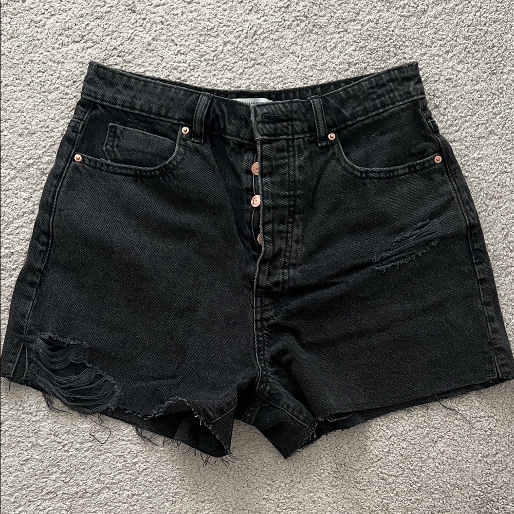 Zara Washed Black Distressed Denim Shorts